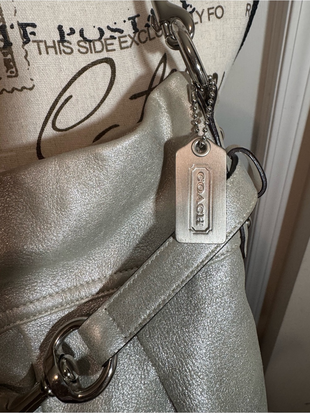 Vintage Coach Metallic Silver Goat Suede Pleated Belted Hobo Bag (Style 8B33)